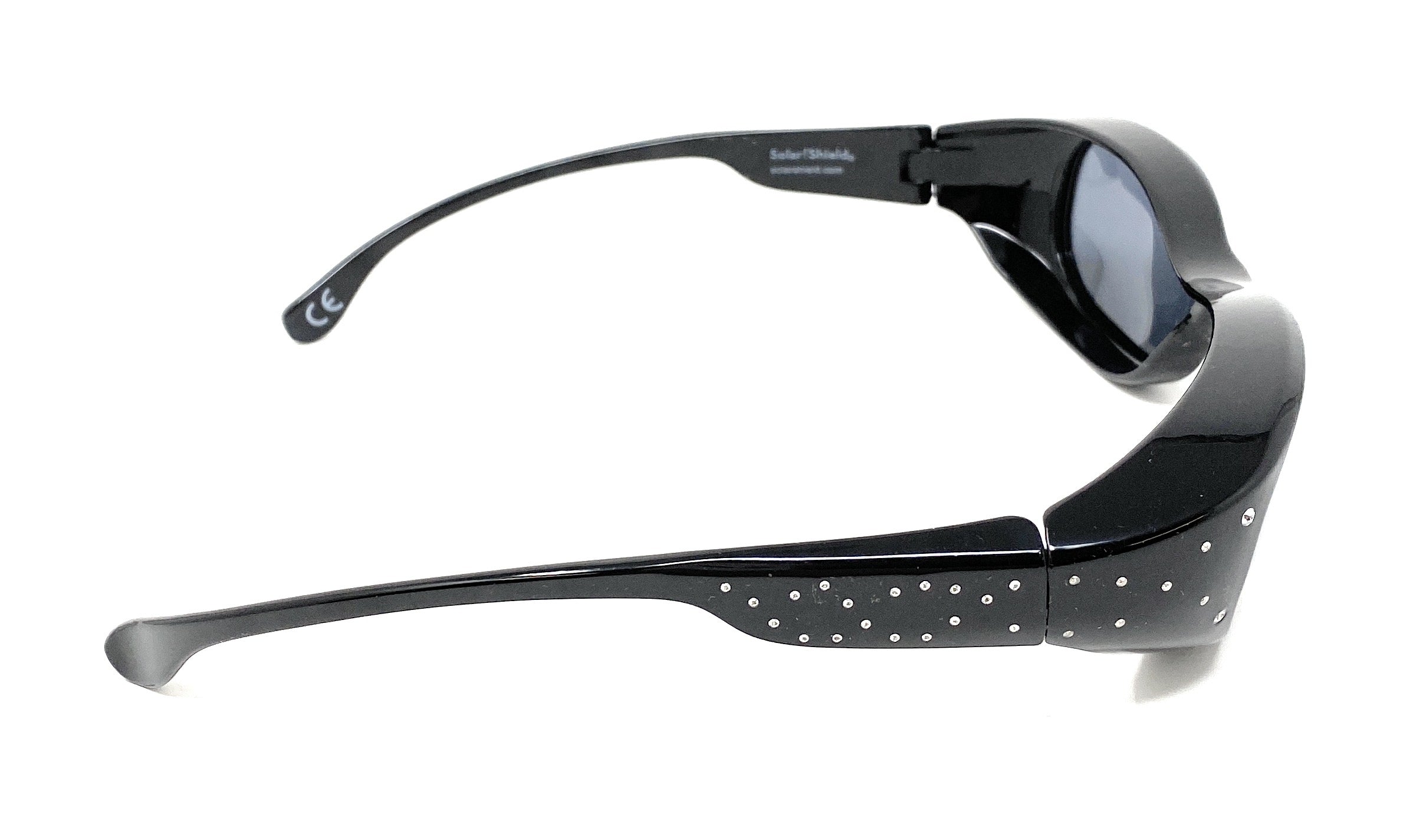 Polarised Optical Covers Over Spectacles BLACK with Diamond Effect Solar Shield 580 Side On