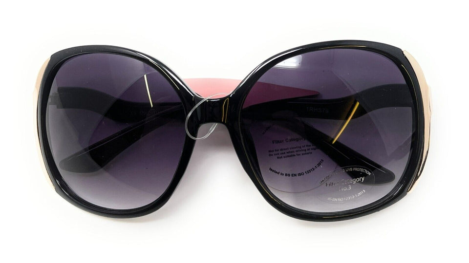 Glare Sunglasses Women's Black Frame with Gold Trim 1RHS79 1