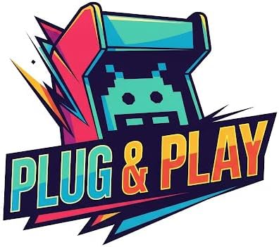 Colorful 'Plug & Play' logo with a retro game console design on a white background