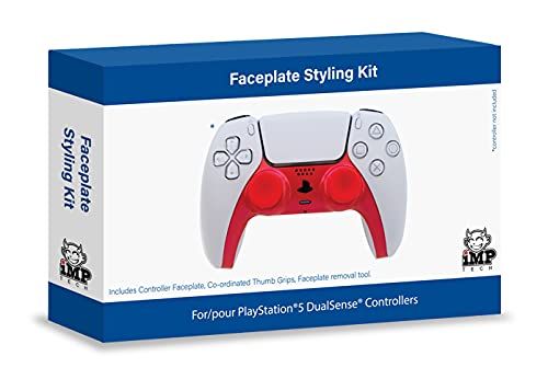 Box for Faceplate Styling Kit for PlayStation 5 DualSense controllers with red faceplate design.
