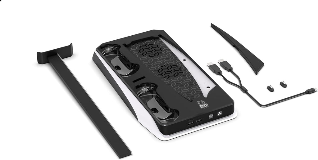 PS5 Gaming monitor stand with accessories on a white background