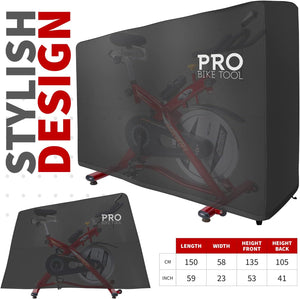 High-quality black exercise bike cover protecting gym equipment