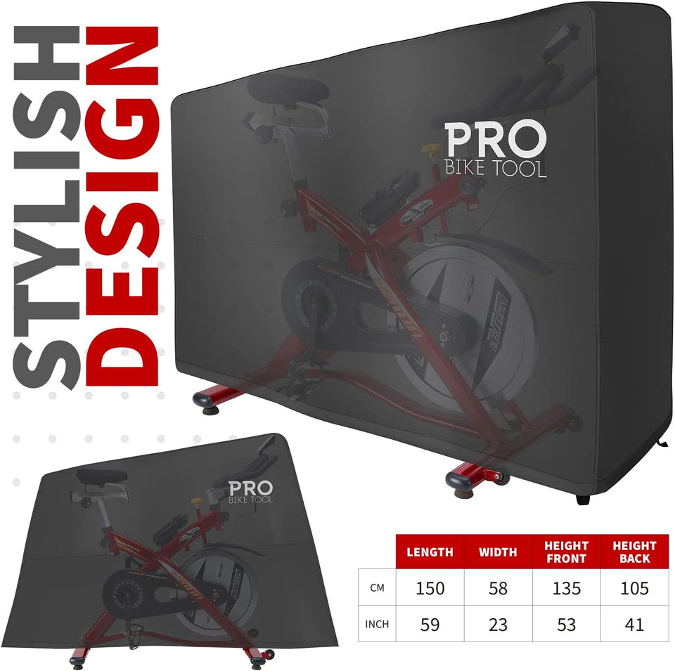 High-quality black exercise bike cover protecting gym equipment