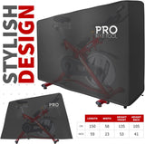 High-quality black exercise bike cover protecting gym equipment