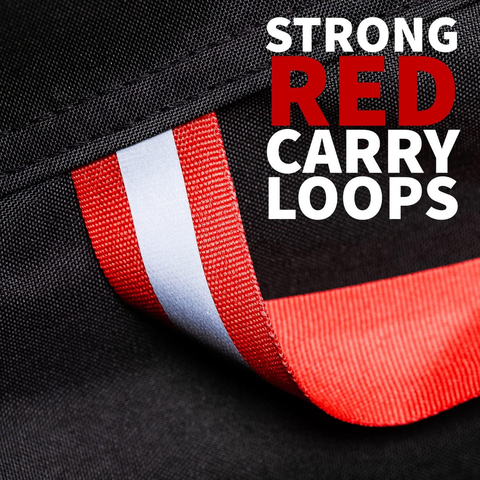 High-quality black exercise bike cover protecting gym equipment carry loops close up