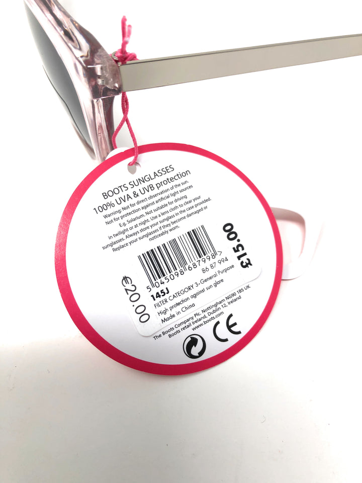 Translucent Rose and Silver Arm Sunglasses by Boots