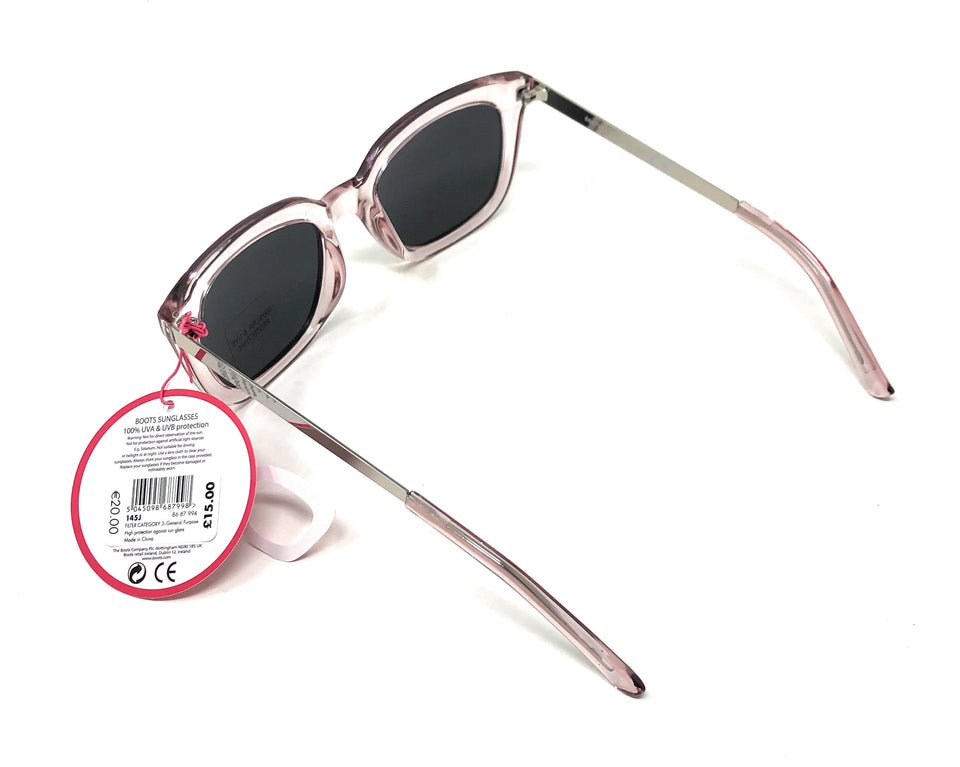 Elegant Translucent Rose Frame Sunglasses by Boots with Silver Arms