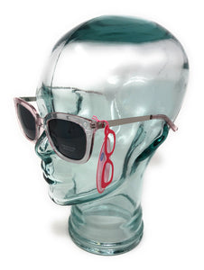 Stylish Grey Lens Sunglasses with Translucent Rose Frame
