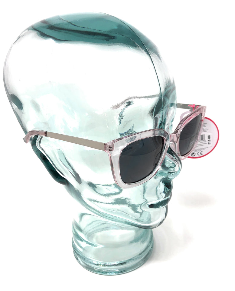 Boots Sunglasses with Translucent Rose Frame and Silver Metal Arms