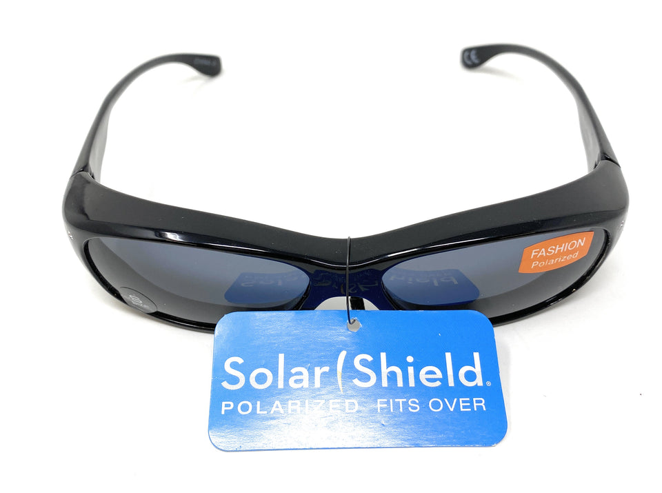 Polarised Optical Covers Over Spectacles BLACK with Diamond Effect Solar Shield 580 with Label
