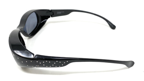 Polarised Optical Covers Over Spectacles BLACK with Diamond Effect Solar Shield 580 Side