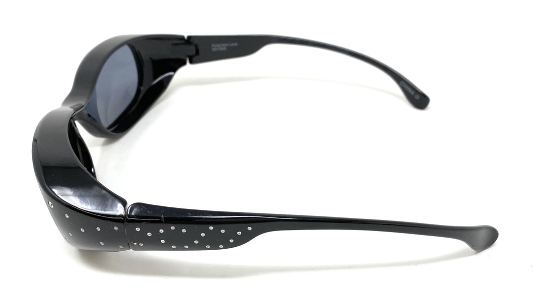Polarised Optical Covers Over Spectacles BLACK with Diamond Effect Solar Shield 580 Side