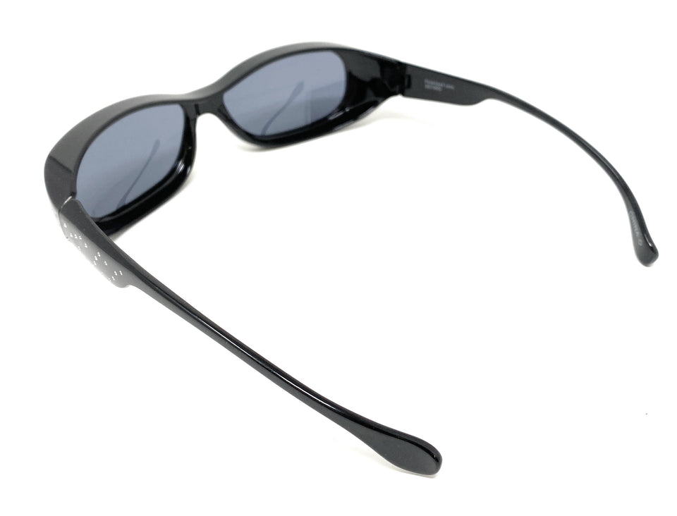 Polarised Optical Covers Over Spectacles BLACK with Diamond Effect Side View
