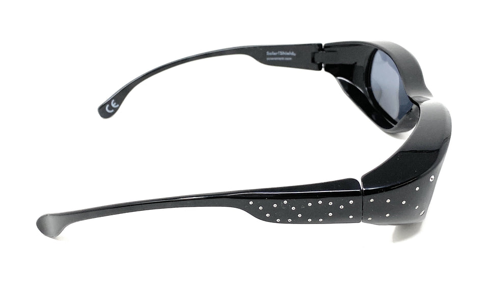 Polarised Optical Covers Over Spectacles BLACK with Diamond Effect Solar Shield 580 Side On