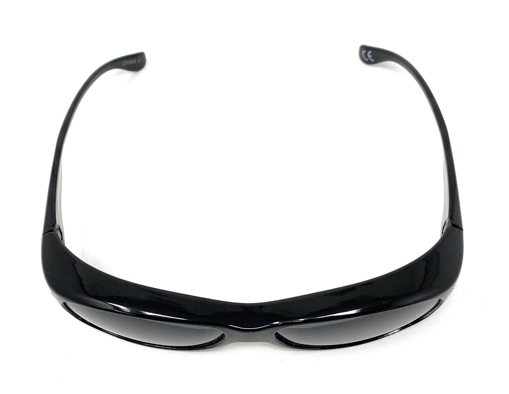 Polarised Optical Covers Over Spectacles BLACK with Diamond Effect Solar Shield Open