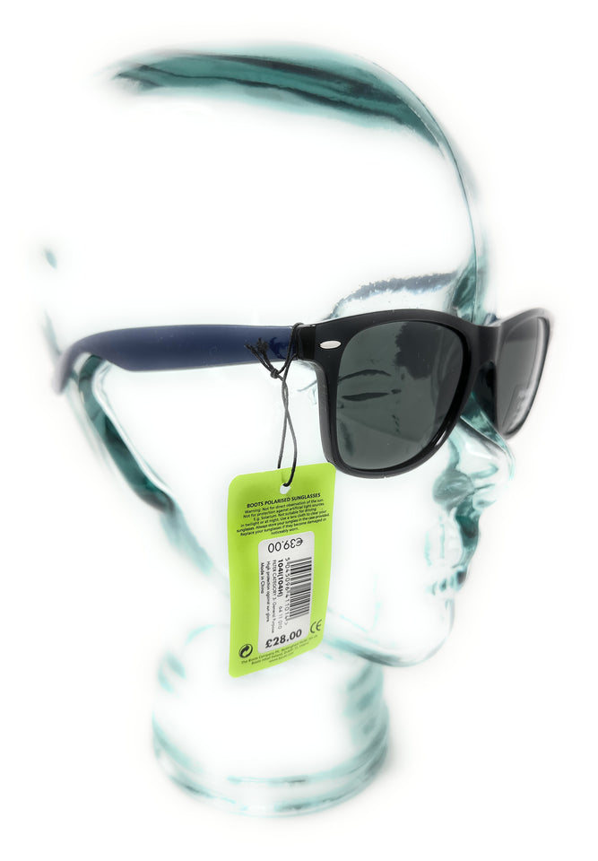 Men s Polarised Sunglasses Black Lens Navy Blue Arms Boots 104H i Clubit Ltd