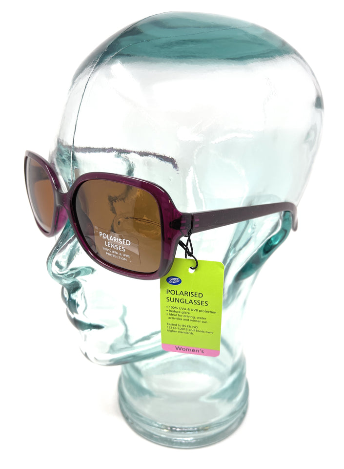 Boots Polarised Sunglasses Purple Frame Brown Lenses 089I Clubit Ltd
