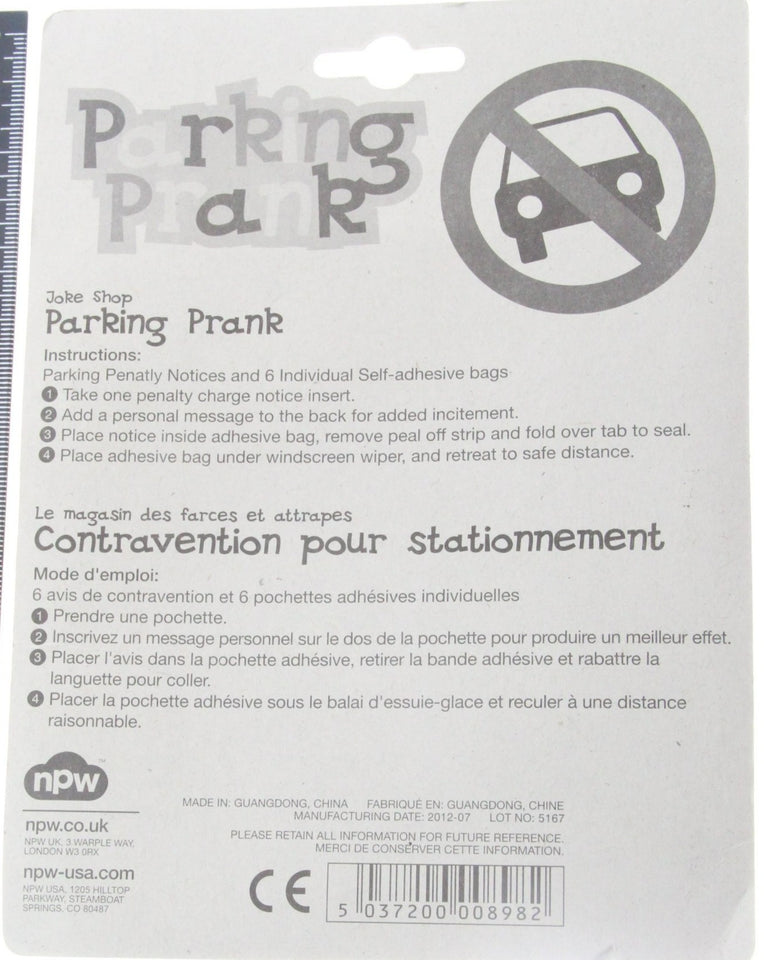 Novelty Joke Parking Prank Fake Penalty Notice