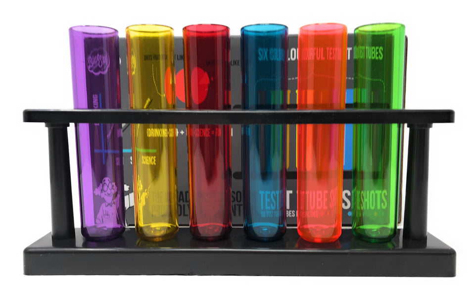 6 Novelty Shot Glasses Colourful Plastic Test Tubes