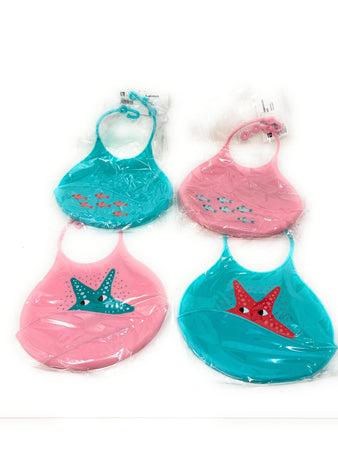 Silicone bib pink starfish