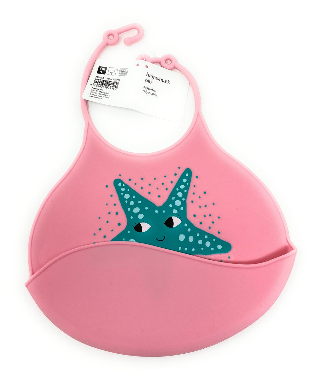 Silicone bib pink starfish