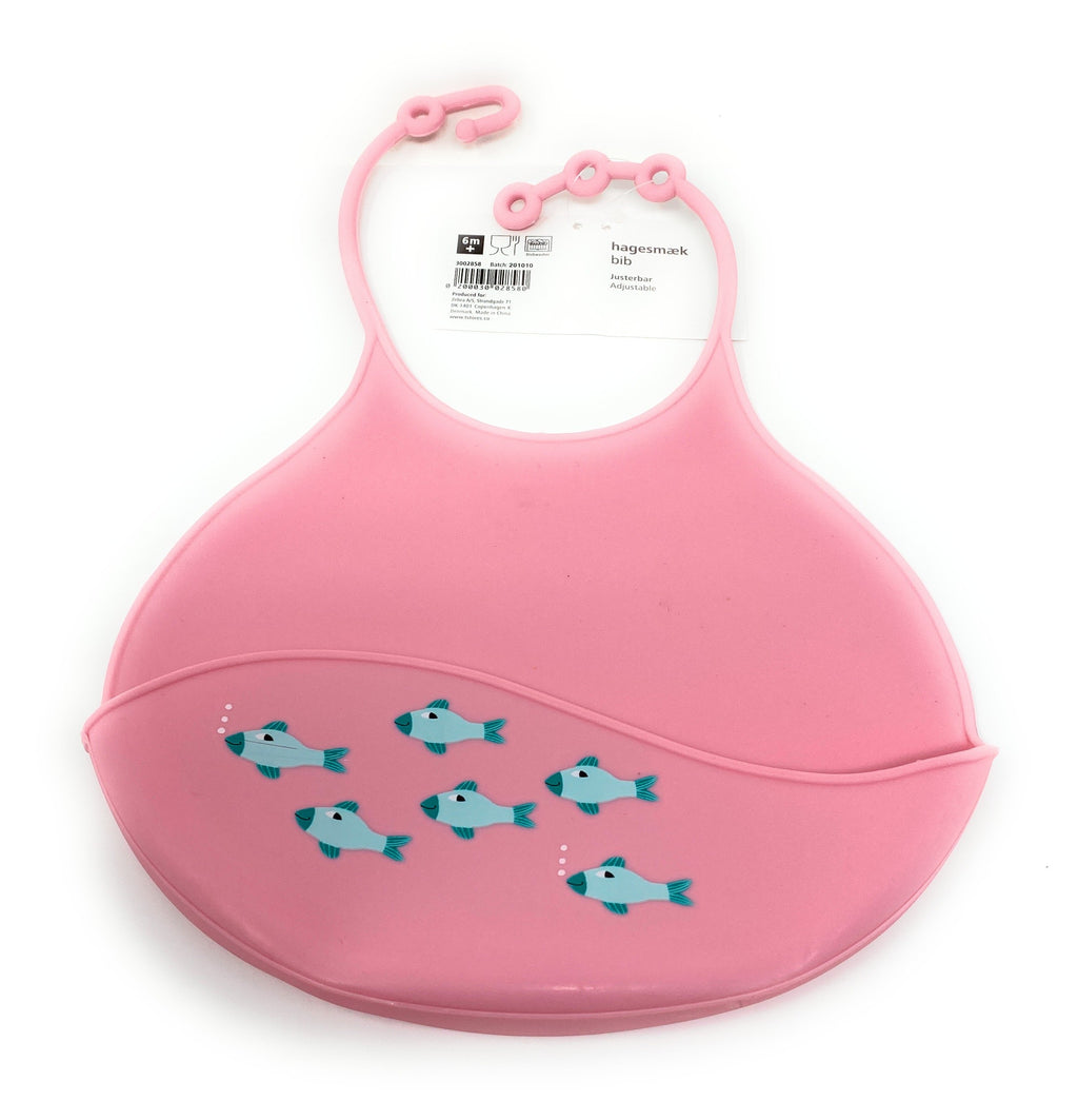 Silicone bib pink fish