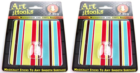 ART HOOKS - Twin Pack Of Waterproof Reusable Self Adhesive Hooks