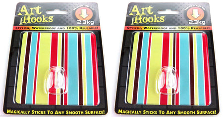 ART HOOKS - Twin Pack Of Waterproof Reusable Self Adhesive Hooks