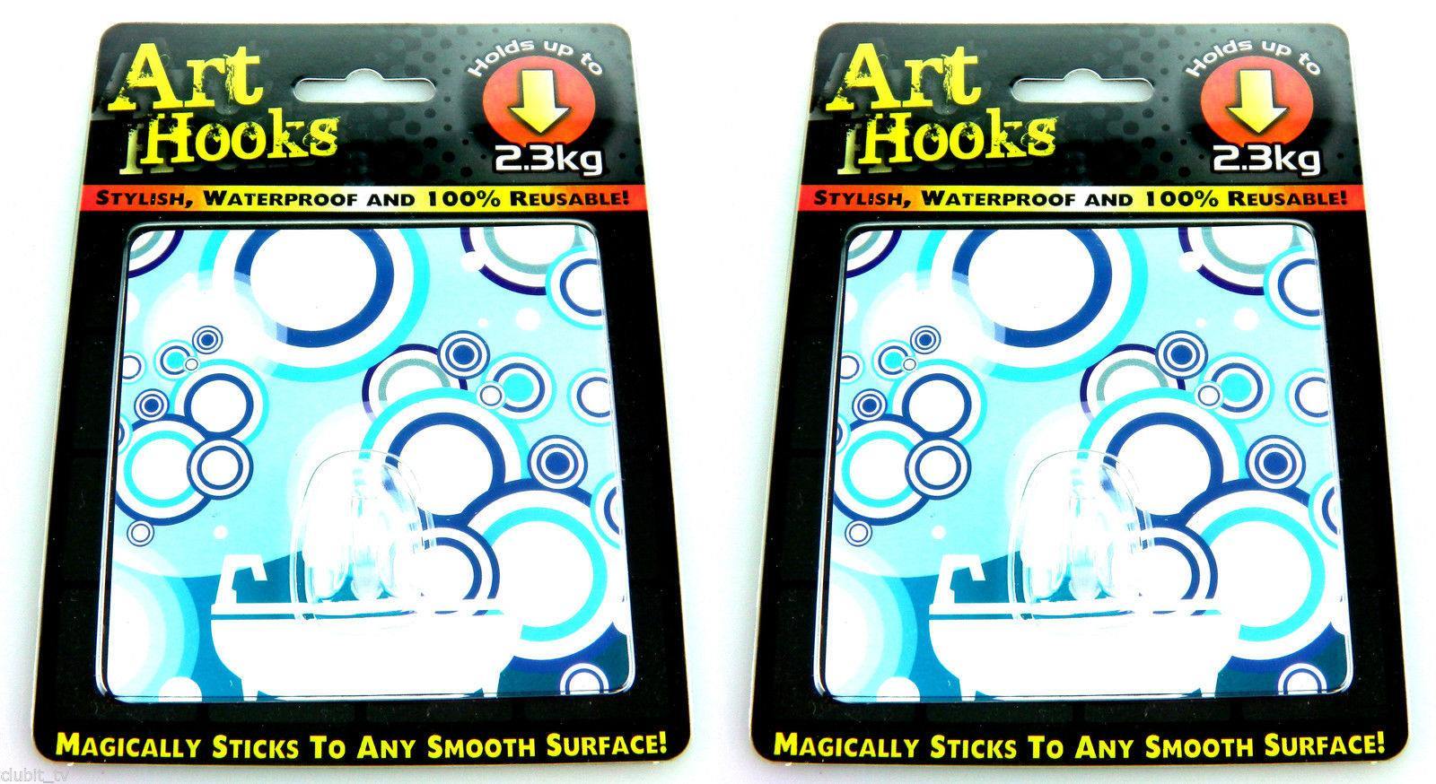ART HOOKS - Twin Pack Of Waterproof Reusable Self Adhesive Hooks