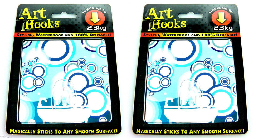 ART HOOKS - Twin Pack Of Waterproof Reusable Self Adhesive Hooks