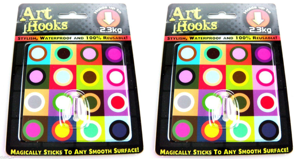 ART HOOKS - Twin Pack Of Waterproof Reusable Self Adhesive Hooks