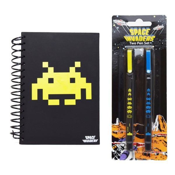 Space Invaders Retro Stationary Collection - Wiro Notebook & Two Pen Set - Clubit.co.uk