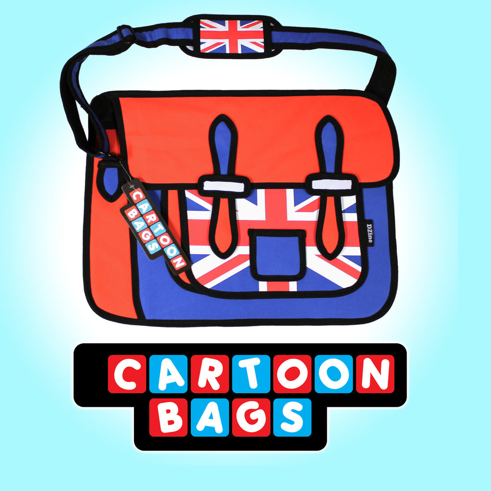 Union Jack Novelty Cartoon Design Messenger Satchel Style Bag